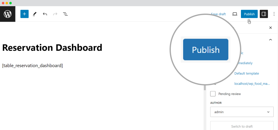 Pages-Add New Pages-Reservation Dashboard-Publish